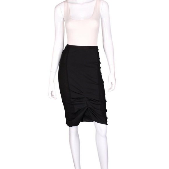 NINA RICCI Black Polyester Ruched Pencil Skirt